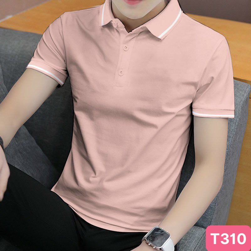 Áo thun nam polo cổ trụ màu hồng chất vải cotton dày dặn co giãn tay ngắn, phông nam đẹp Hado36 nhiều mẫu