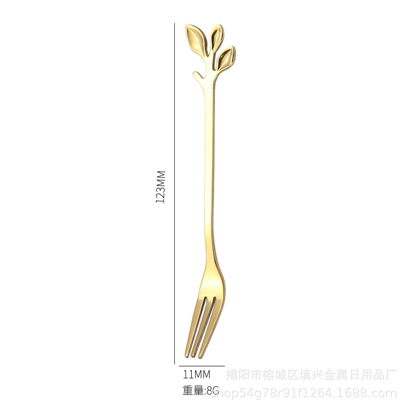 Thìa muỗng dĩa mạ vàng phong cách Vintage thời thượng hoàng kim hợp kim tạo hình 3 lá