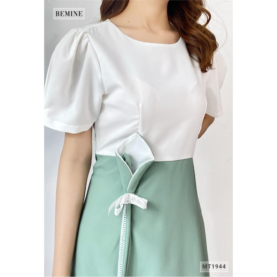 Đầm nữ phối trắng hoa eo BEMINE MT1944XANH | BigBuy360 - bigbuy360.vn