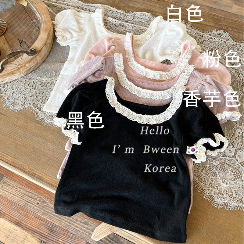 Áo Thun Tay Ngắn Cổ Tròn Phối Ren Mỏng Thoáng Khí Thời Trang Mùa Hè Dành Cho Bé Gái 0507