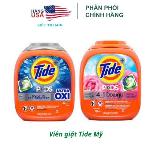 [ Mẫu mới date 2023] Viên giặt Tide Pods Ultra Oxi 104 viên (3.08kg) | Siêu Thị Mới