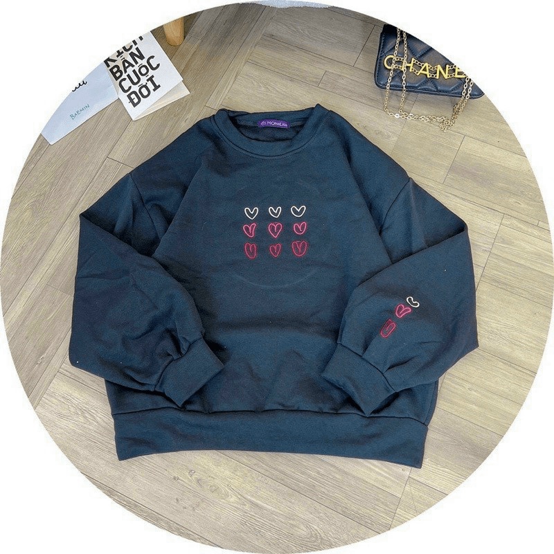 Áo Sweater Nữ Tay Phồng Thêu Lá Chất Nỉ Dày Mịn Form Rộng Mặc Mát Thoải Mái NEW UNISEX