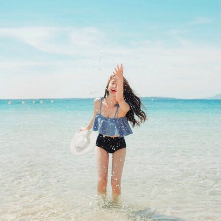 Bikini bèo xanh cô ban cạp cao chất thun lạnh hàng Quảng Châu
