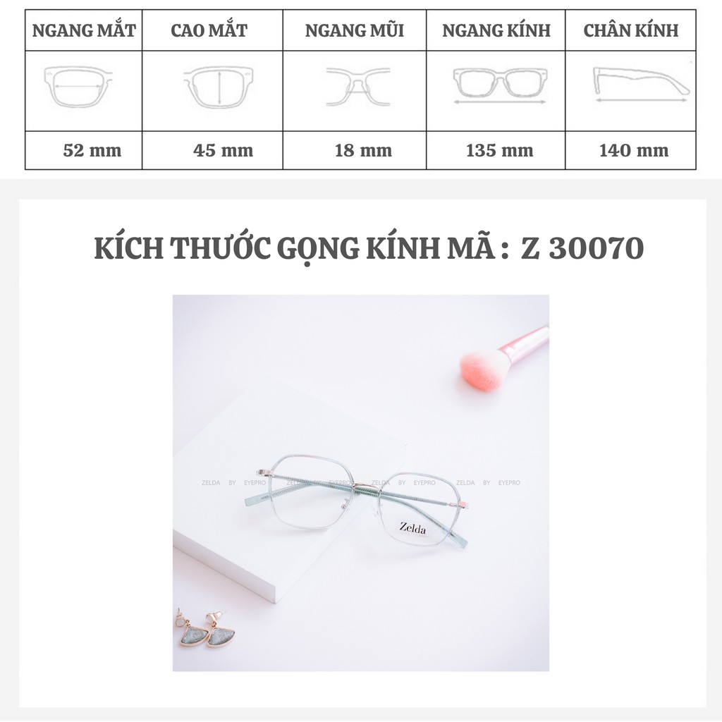 [LẮP SẴN CẬN]Gọng kính cận nữ, gọng cận kim loại, mắt kính đa giác, tròng kính đổi màu, chống ánh sáng xanh Z30070G