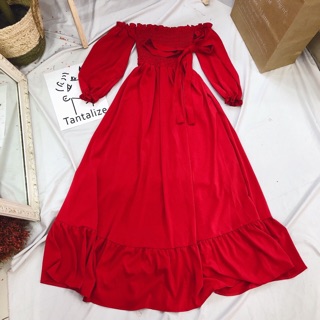 ĐẦM MAXI ĐỎ BẸT VAI (KÈM HÌNH THẬT)
