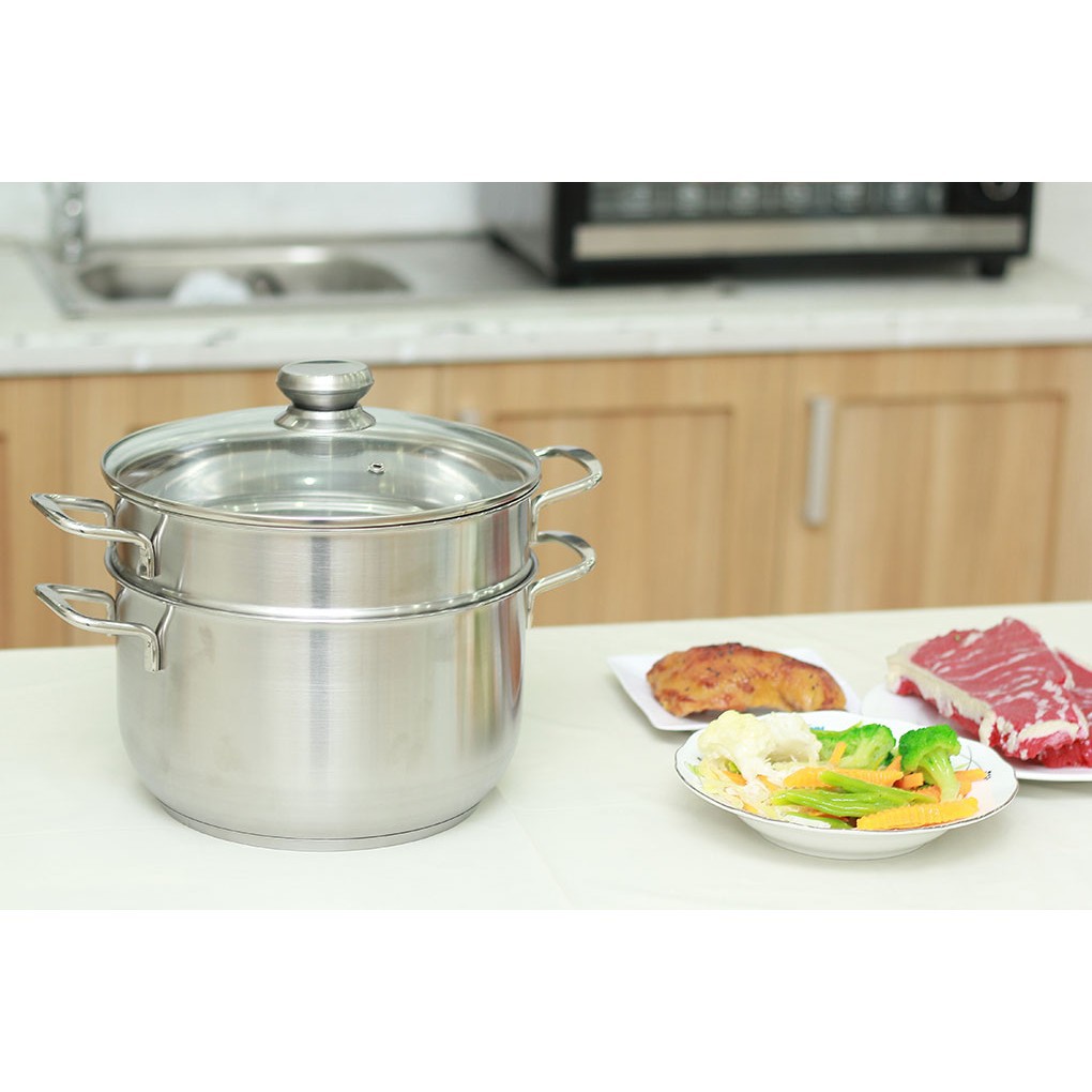 Bộ nồi xửng hấp inox 430 Fivestar standard bếp từ nắp kính ( 24cm / 26cm / 28cm / 30cm 32cm ) tặng 2 vá canh inox