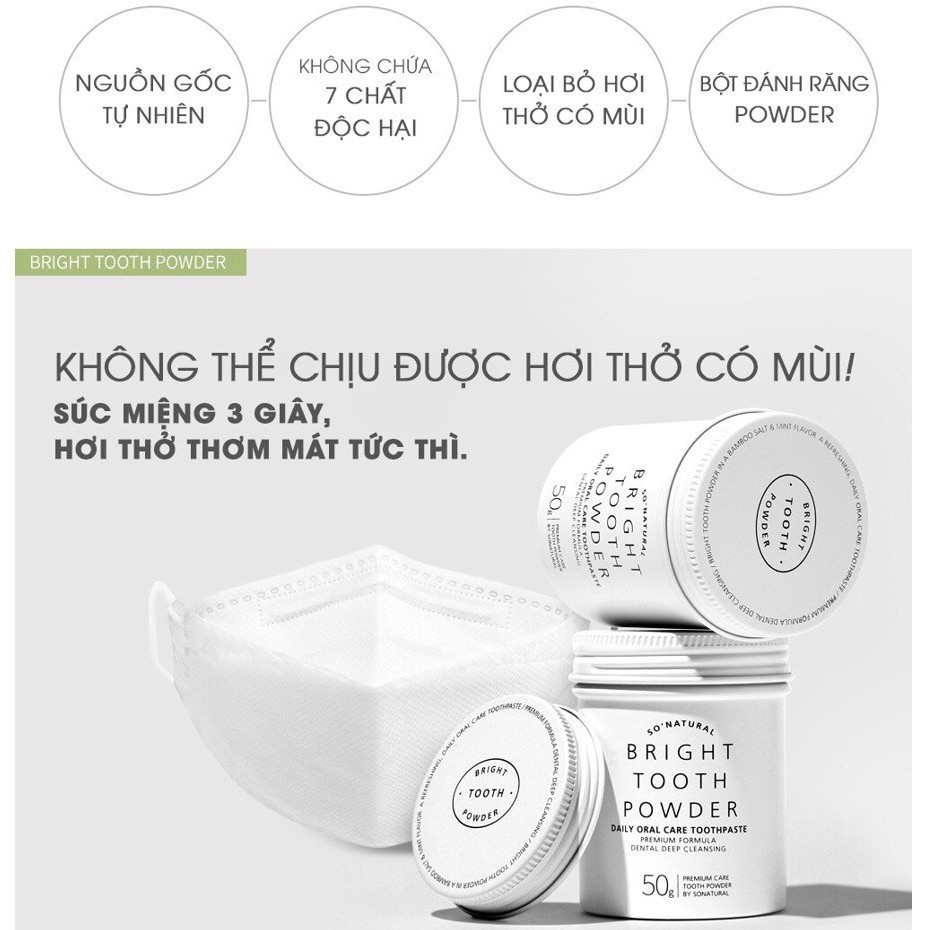 Bột Đánh Răng So Natural Bring Tooth Powder Hàn Quốc, Bột Đánh Trắng Răng Than Hoạt Tính Giúp Tẩy Trắng Hộp 50g