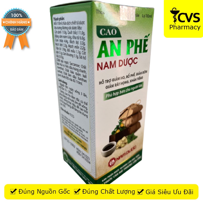 Cao An Phế Nam Dược 110ml , hỗ trợ giảm ho , viêm phế quản , Cvspharmacy