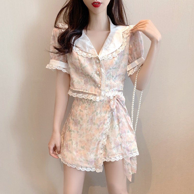 JANE'S Set tiểu thư áo croptop + chân váy ngắn hoạ tiết hoa Vintage trẻ trung ẢNH THẬT CHẤT VẢI CUỐI T102
