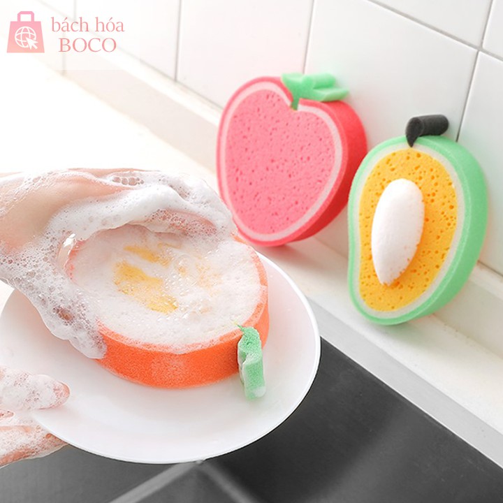 Combo 2 miếng rửa chén mút xốp trái cây chống trầy nồi chảo, tạo bọt xà phòng, nhiều hình giao ngẫu nhiên
