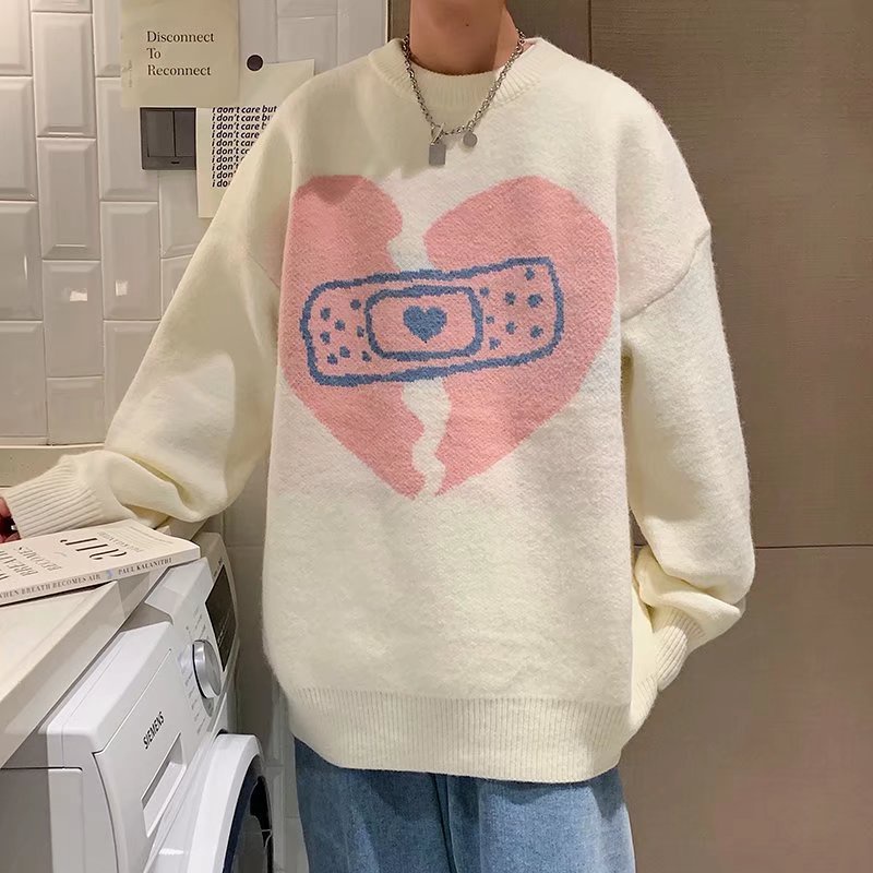 Áo sweater dệt kim tay dài kiểu chui đầu thiết kế dễ thương cho các cặp đôi áo len cổ lọ ấm áp