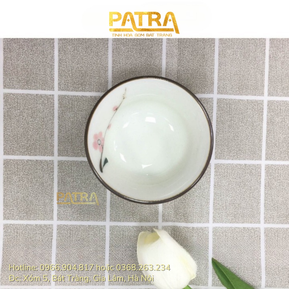 Bát đĩa đựng gia vị, bát gia vị sứ, bát mắm Bát Tràng cao cấp vẽ đào hồng