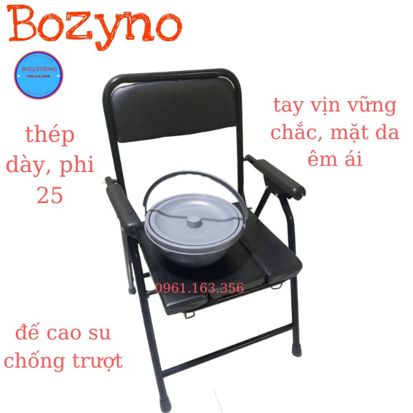 Ghế vệ sinh cho người già  Bozyno bô đi vệ sinh cho người già khung thép sơn tĩnh điện dày, chắc chắn, trống trượt.
