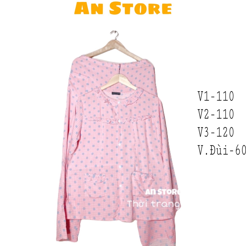 BIGSIZE - Bộ Đồ Dài Tay, Mặc Sau Sinh Hoạ Tiết Kẻ Hồng Ô Chất Lanh Lụa Mặc Mát, Bộ Mặc Nhà Thu Đông - AN.STORE