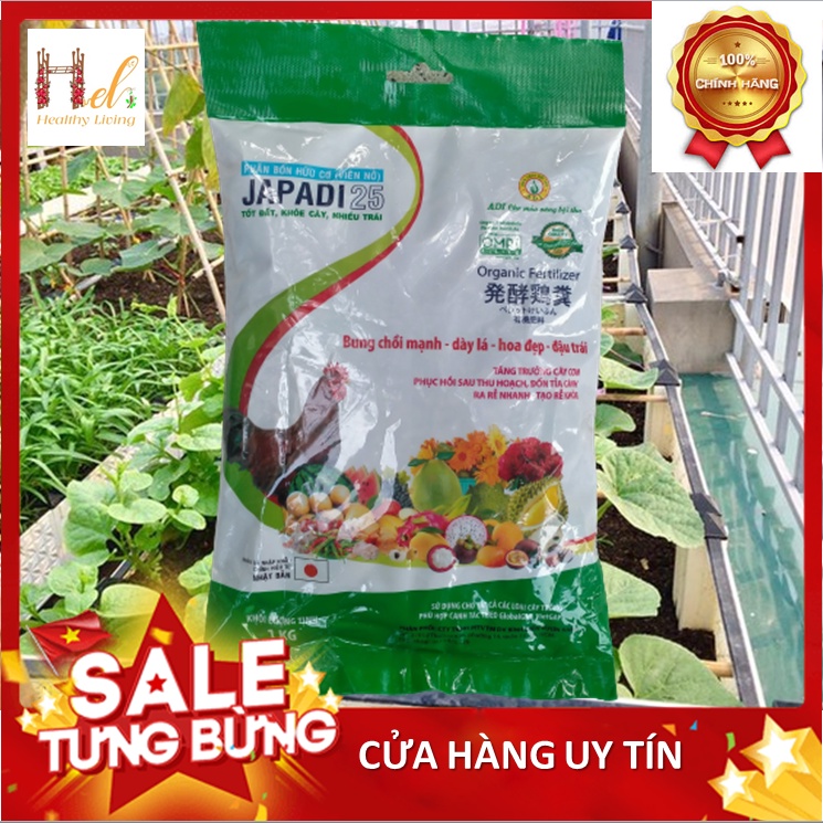 Phân Bón Hữu Cơ Phân Gà Viên Nở Nhật Bản Japadi 1KG- Trồng Hạt Giống Rau Củ Quả Bằng Đất Sạch, Xơ Dừa