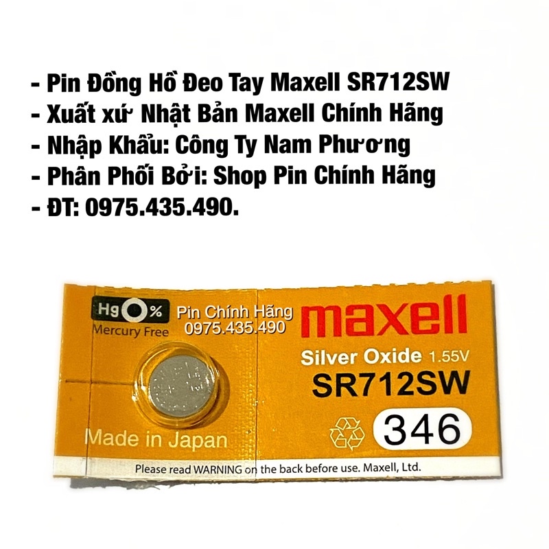 Pin Đồng Hồ SR712SW SR712 346 Maxell Chính Hãng Vỉ 1 Viên Made in Japan