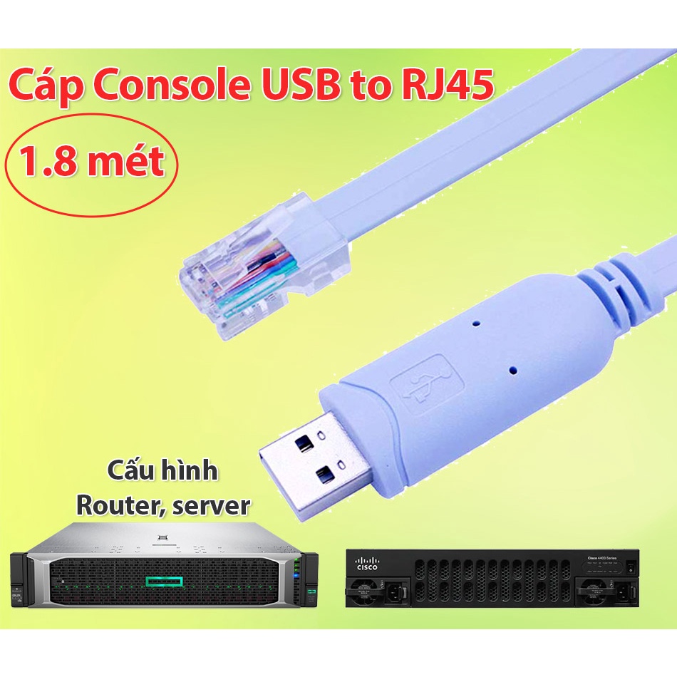 Dây cáp Console USB sang RJ45 cấu hình server, switch, hub Cisco dài 1.8M hỗ trợ Win XP, 7, 8, 10, 11 - Phukienpc.vn