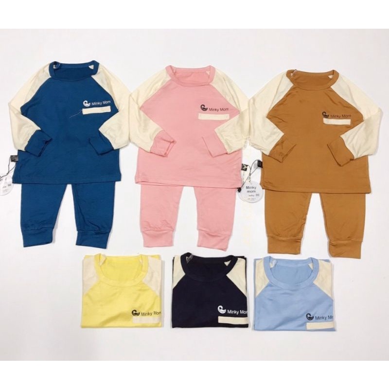 Bộ Thun Lạnh Dài Tay Minky Mom Phối Màu Cho Bé Chất Đẹp Không Xù Bo Gấu