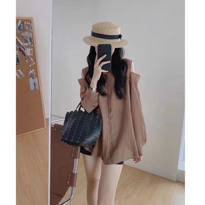 ÁO SƠ MI KHOÉT VAI CHẤT ĐŨI MỀM MÁT ĐƠN GIẢN SIÊU XINH MẶC ĐI LÀM, ĐI CHƠI