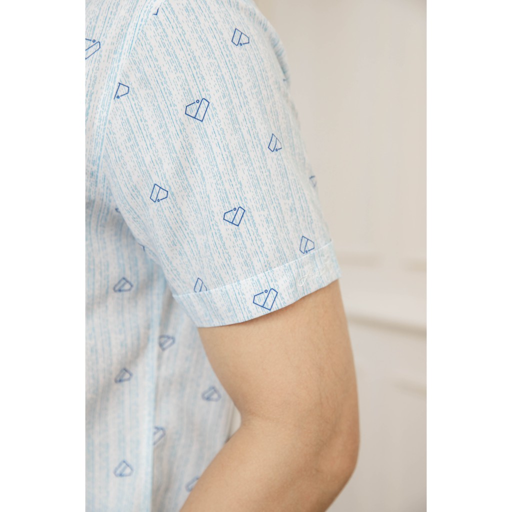 Áo sơ mi ngắn tay Aristino dáng suông, họa tiết xanh trẻ trung, lịch sự - ASS006S1