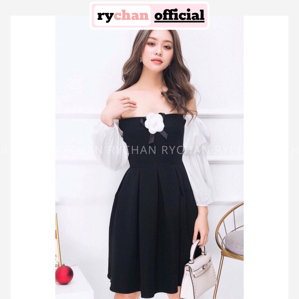DX313 - Đầm Xòe Trễ Vai Xếp Li Phối Tay Phồng Nhiều Màu