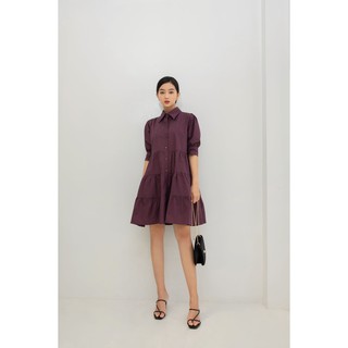 Đầm babydoll tầng màu tím mận E.studio cổ sơ mi, dáng xoè