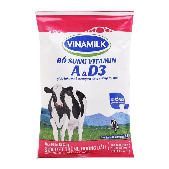 Combo 10 bịch sữa tươi vị dâu 220 ml