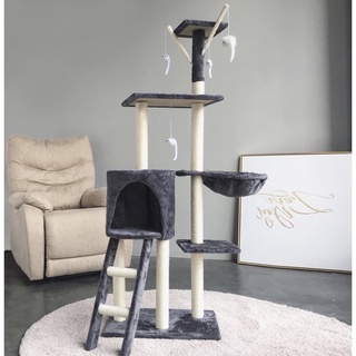 Cattree nhà cây cho mèo, trụ cào móng cho mèo 5 tầng có võng và đồ chơi đi kèm - size 138x51x35