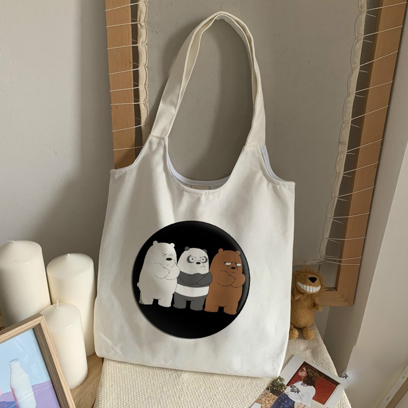 [Mã FASHIONT4WA2 giảm 10K đơn từ 50K] TÚI TOTE VẢI BỐ ĐEO VAI CANVAS &quot;BẦU&quot; GẤU WE BARE BEARS