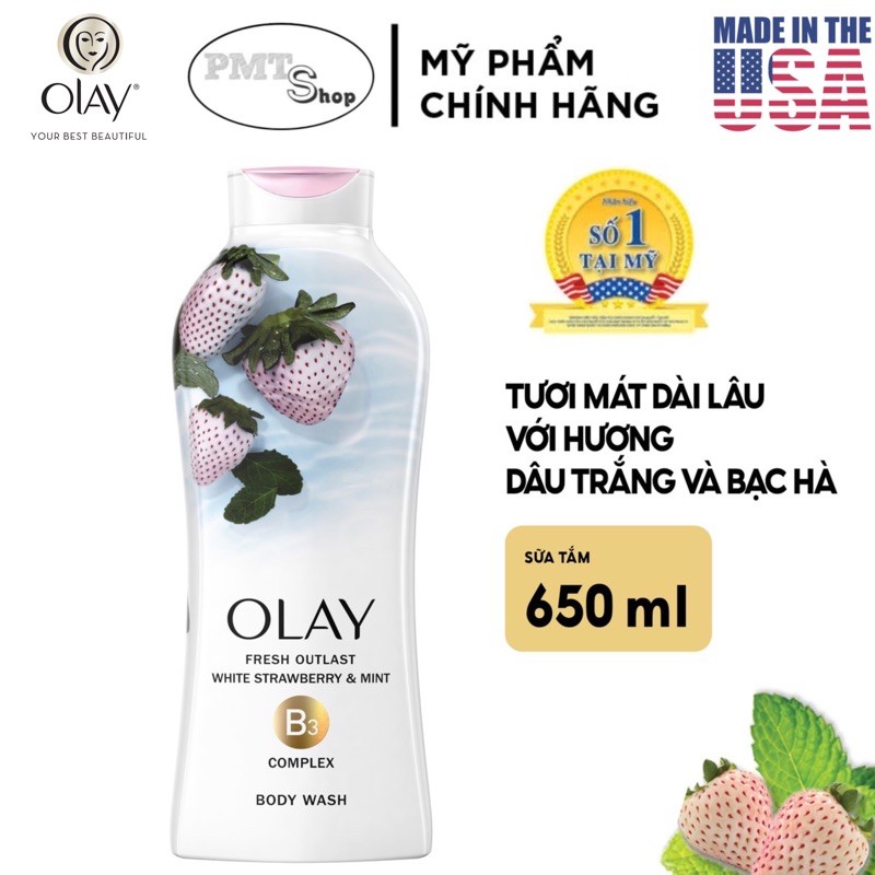 Sữa tắm dưỡng ẩm Olay 650ml Muối Biển | Hạnh Nhân | Hoa Lan | Dâu | Bơ Sữa | Chống lão hóa , Age 364ml