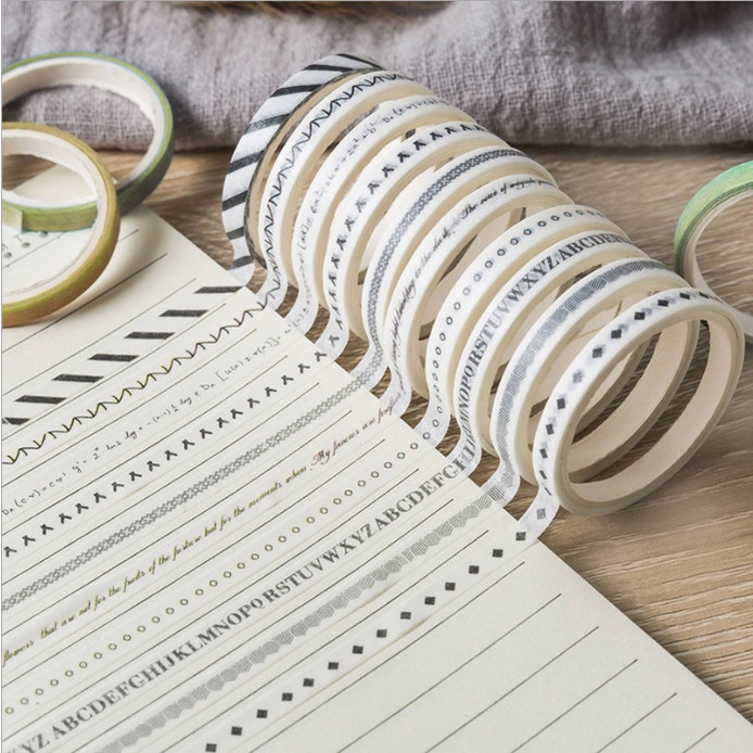Set 10 cuộn băng dính washi nhiều màu sắc dùng trang trí scrapbook/album độc đáo BAG U BDMINI22