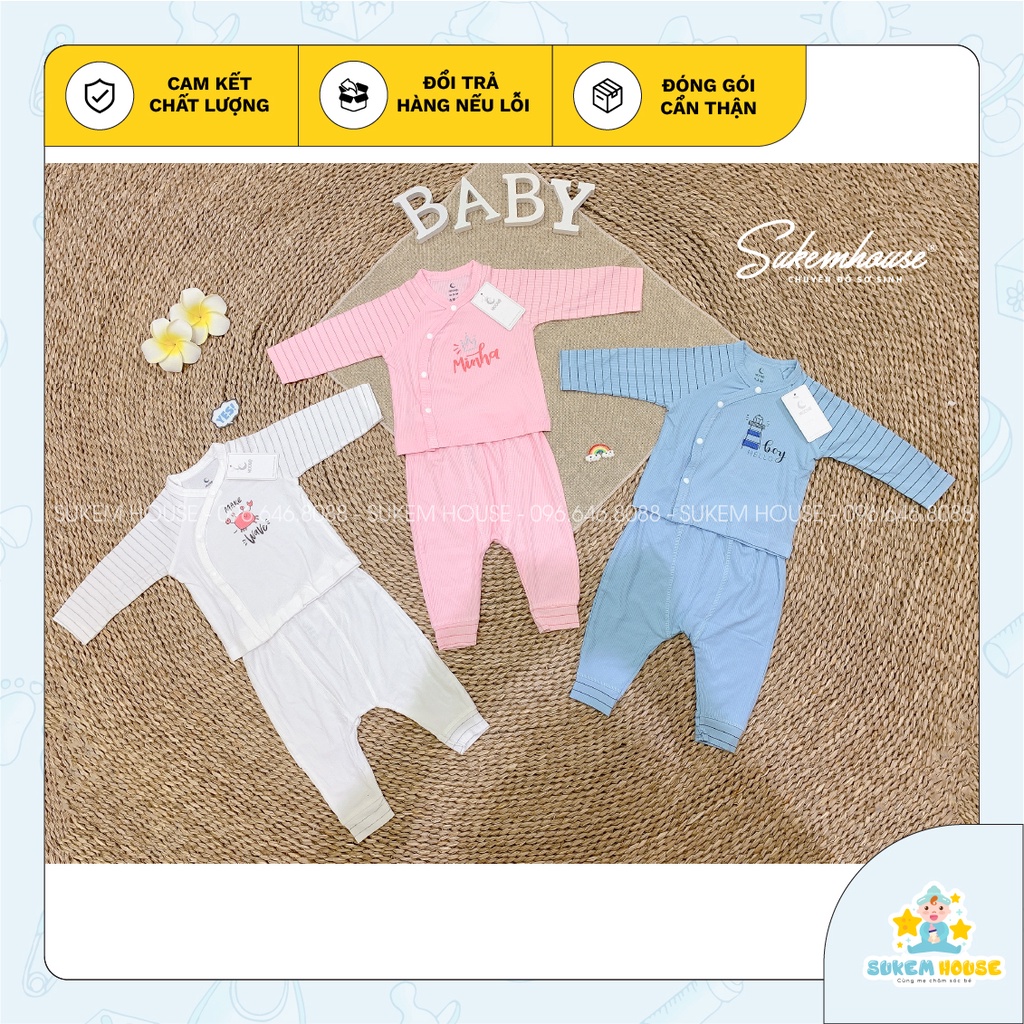 Bộ quần áo dài tay cài lệch Moon@ chất len tăm giũ nhiệt, siêu mềm cho bé 0-3m, 3-6m