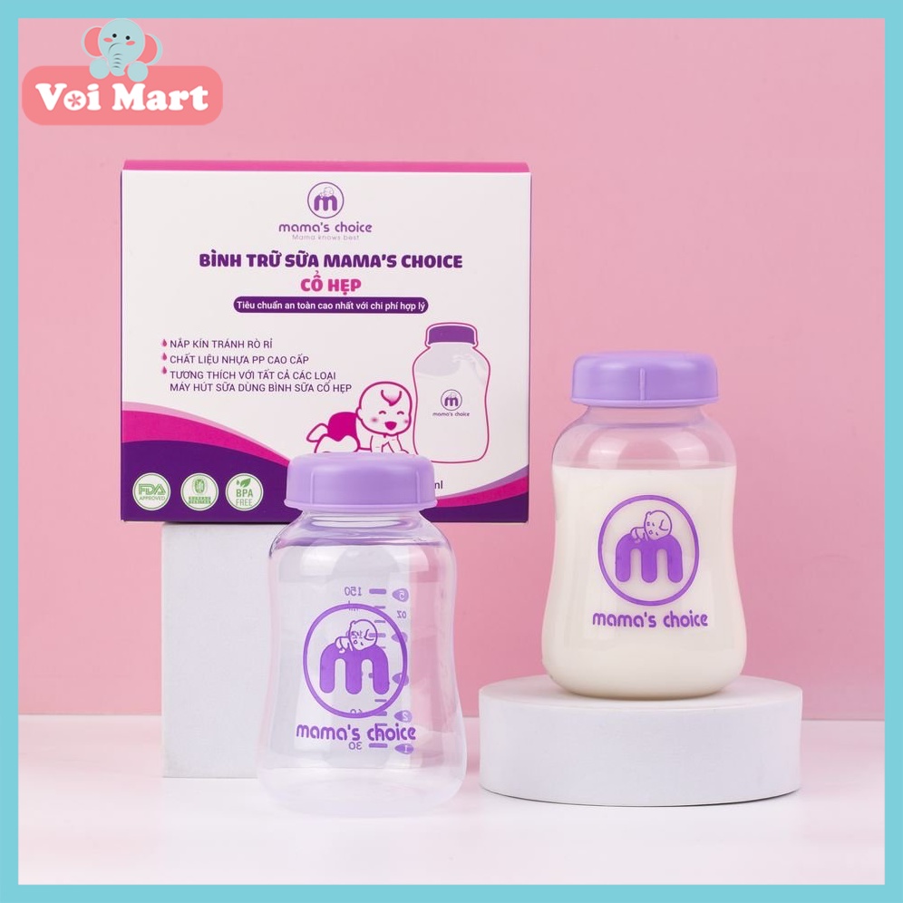 Bình Trữ Sữa Cổ Hẹp Mama's Choice Dung Tích 150ml–240ml Tương Thích Các Loại Máy Hút Sữa Cổ Hẹp