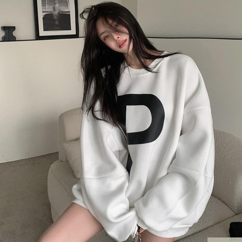 Áo nỉ nữ dài tay cổ tròn thời trang Hàn