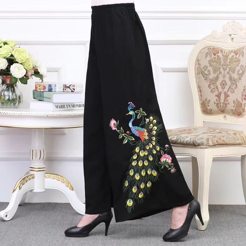 Plus Quần Dài Ống Rộng Thêu Họa Tiết Cho Nữ