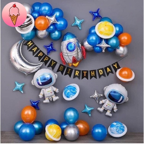 Set Trang Trí Sinh Nhật Chủ Đề Phi Hành Gia Cho Bé Trai Bé Gái Siêu Đẹp - Kemshop K47