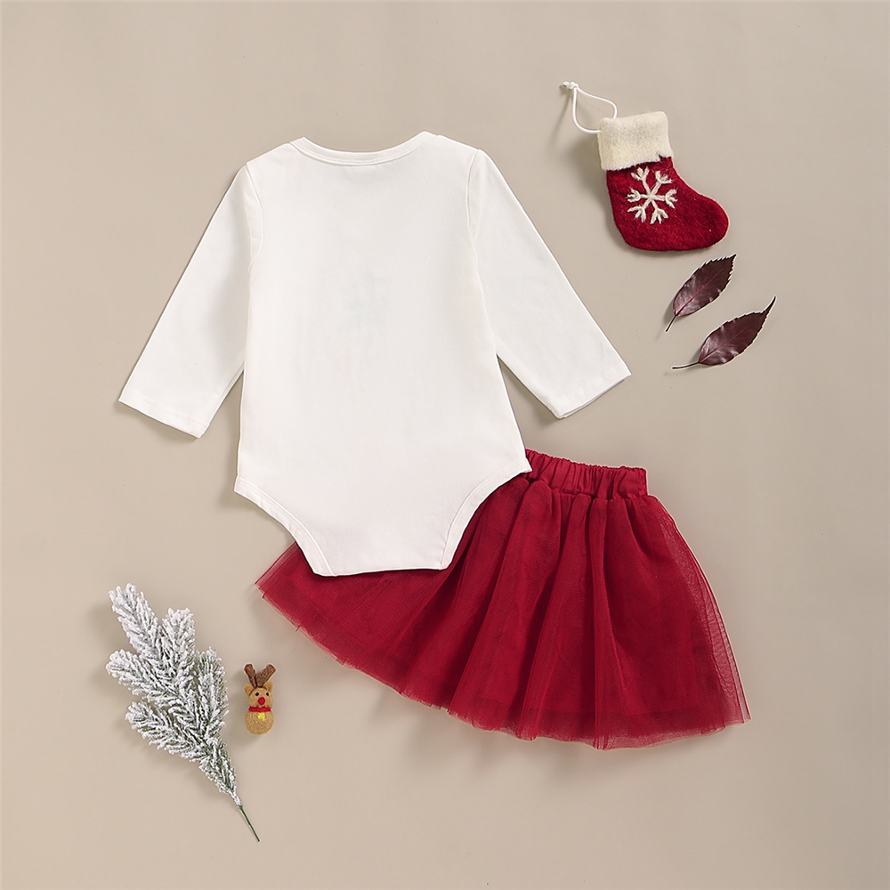 Bộ trang phục 2 món MIKRDOO gồm áo liền quần tay dài in họa tiết giáng sinh + chân váy dễ thương cho bé gái sơ sinh 1