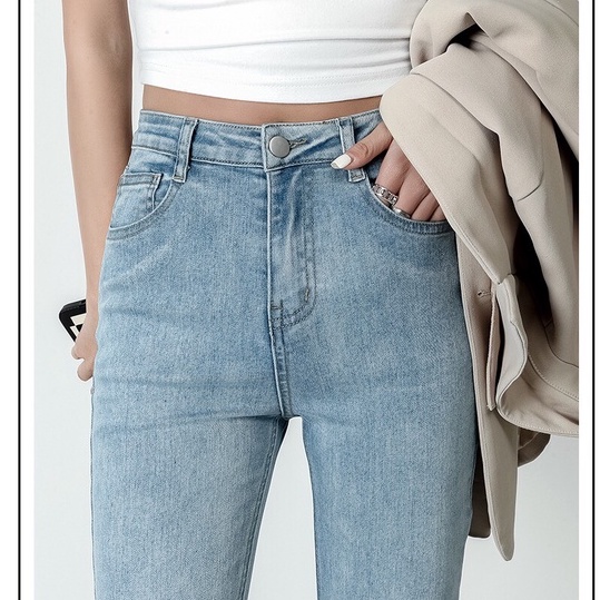 Quần Jeans Nữ Ống Suông Lưng Cao Xám Tro Cá Tính, Quần Bò Jeans Dáng Suông Phủ Giày Chất Liệu Cao Cấp Không Phai