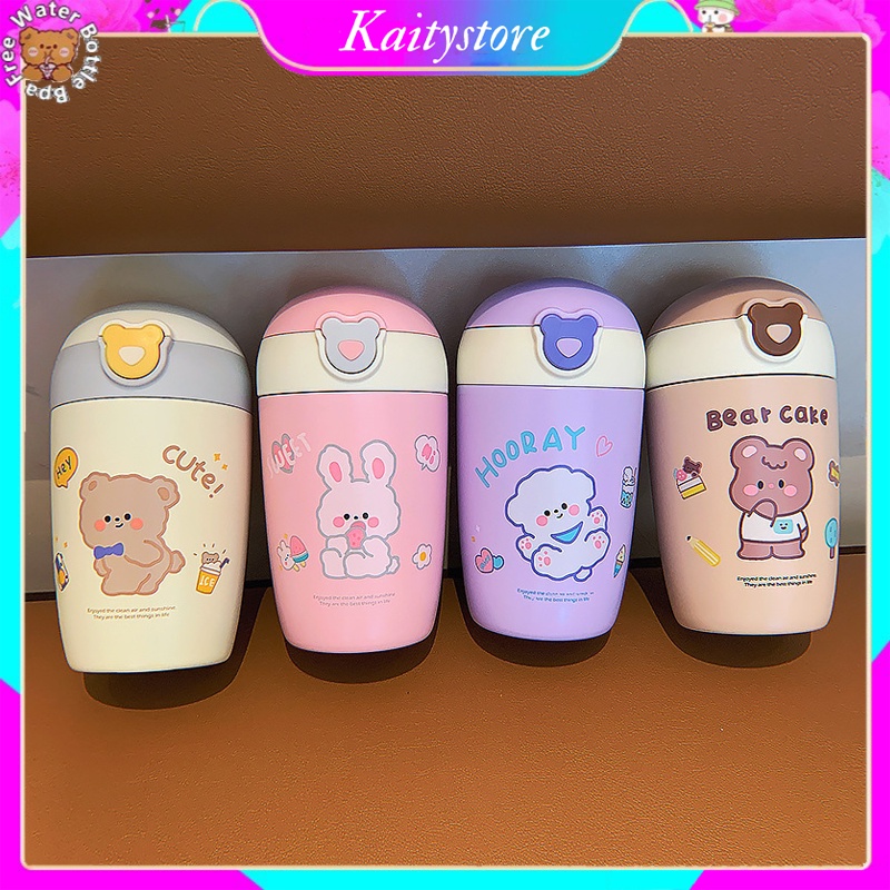 Bình nước giữ nhiệt cho bé hình gấu dung tích 320ml Bình giữ nhiệt mini cute mang đi học đi chơi bé uống nước B3
