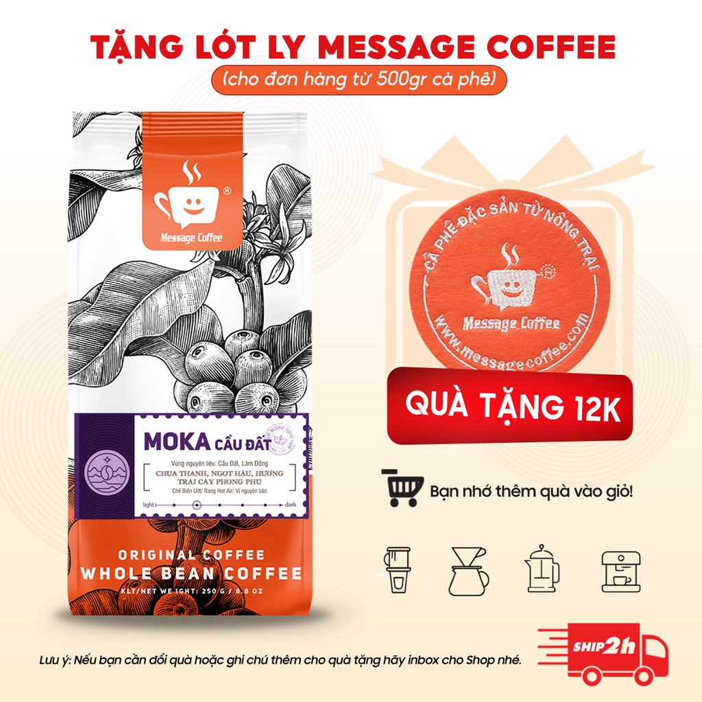 Cà phê nguyên chất MOKA Cầu Đất rang mộc thượng hạng, ca phe hạt cao cấp pha máy, pha coldbrew ngon từ Message Coffee