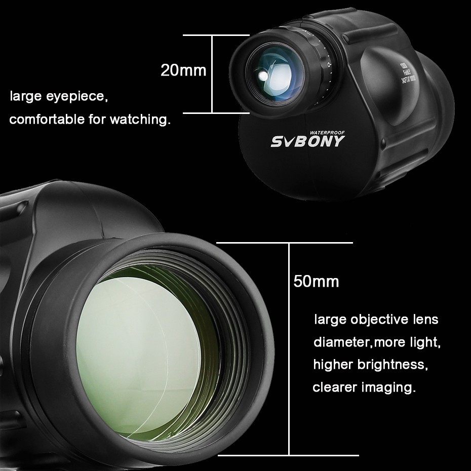 Kính thiên văn 1 mắt SVBONY SV49 HD chống nước tiện lợi cho cắm trại/hoạt động ngoài trời 13x50