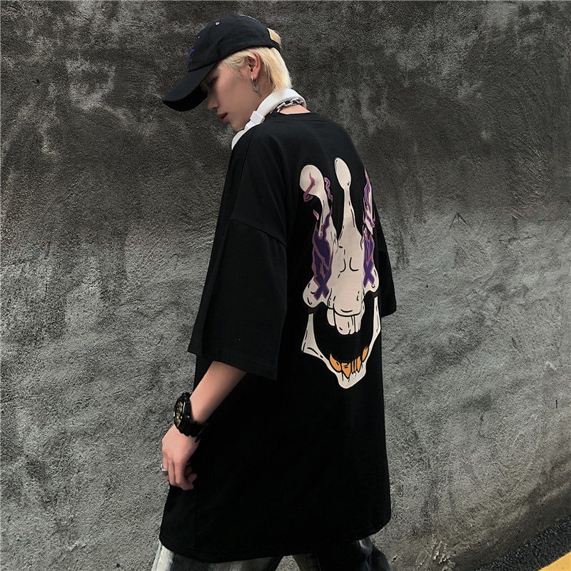 Áo Thun Tay Ngắn Dáng Rộng In Hình Đầu Lâu Phong Cách Harajuku Hàn Quốc Thời Trang Mùa Hè 2022 Mới