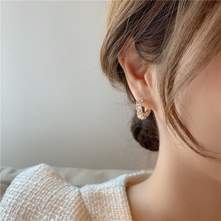Bông Tai Hình Vuông Đính Đá Zircon Thời Trang Hàn Quốc Cho Nữ