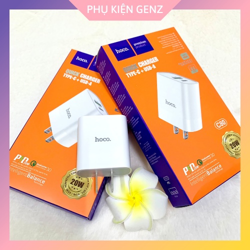 Củ Sạc Nhanh Hoco C80 2 Cổng Sạc USB + Type-C , Chuẩn PD3.0, Công Suất 20W Hỗ Trợ Sạc Nhanh 3A