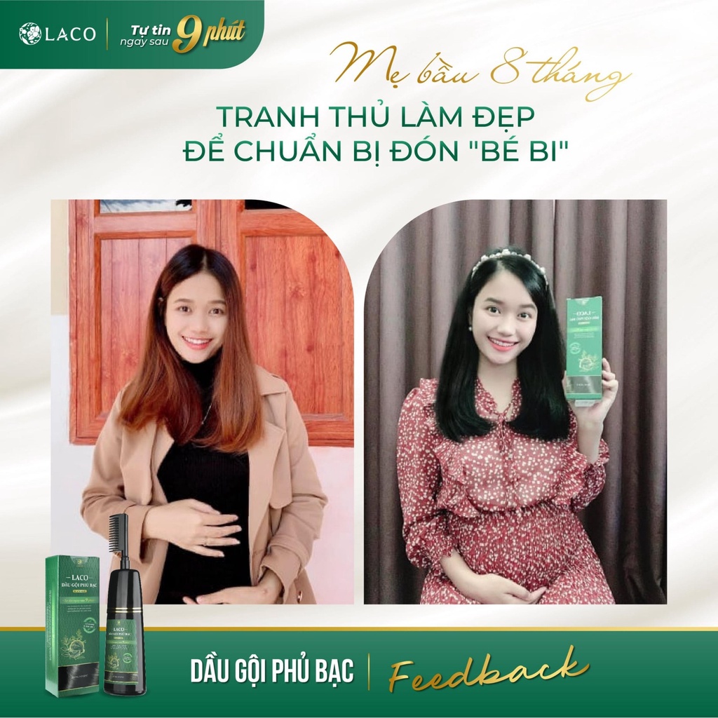 Dầu gội phủ bạc Laco thảo dược nhuộm tóc đen sau 9 phút an toàn cho mẹ bầu dùng mọi lứa tuổi chai 200ml