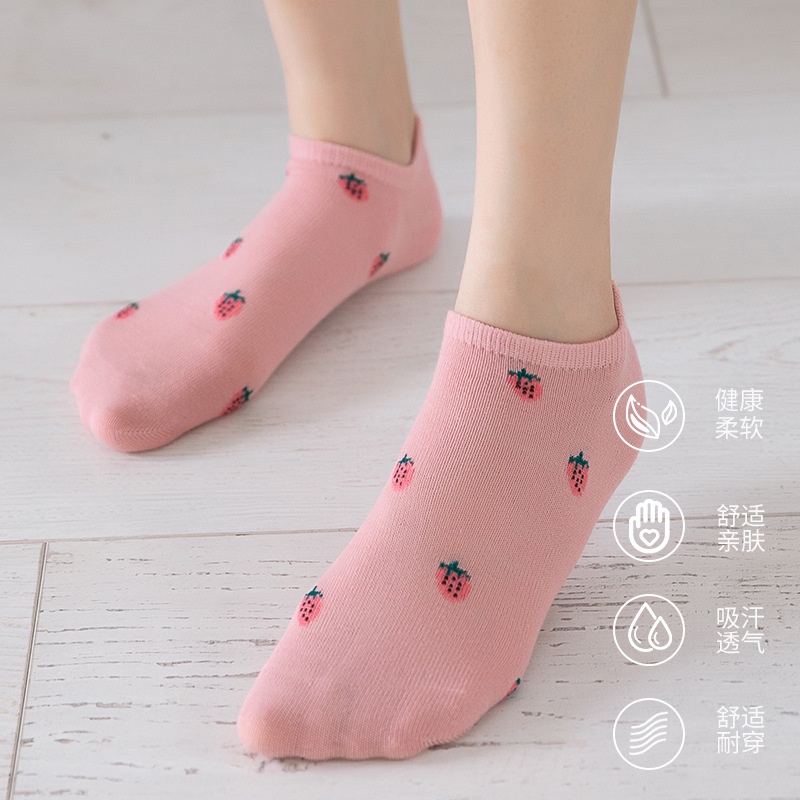 Có Tất Là Có Tất - Tất Cotton Ngắn Cổ Hoạ Tiết Dâu Tây Vân Tăm Phong Cách Vitnage Hàn Quốc