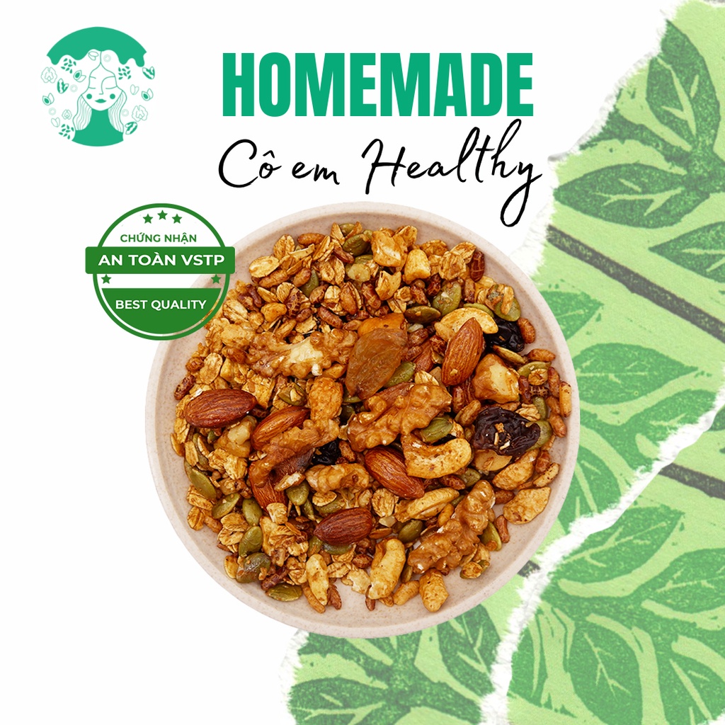 Granola Siêu Hạt HOMEMADE đồ ăn vặt healthy ngũ cốc, biscotti không đường ăn kiêng, giảm cân, bổ sung dinh dưỡng