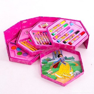 BỘ BÚT CHÌ MÀU XOAY 4 TẦNG 46 món SNOW WHITE CHO BÉ GÁI CAO CẤP SHOP MẸ SÓI