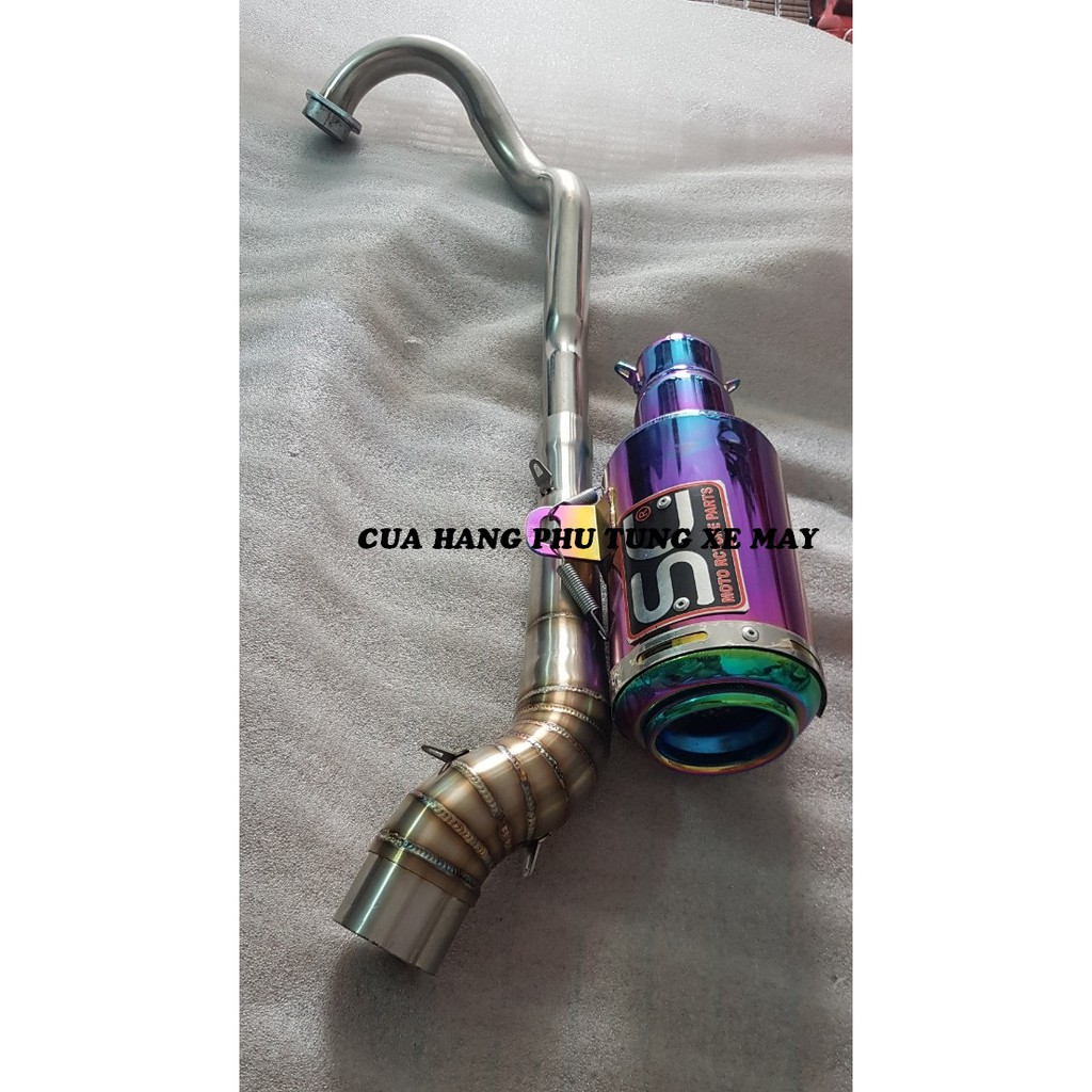 Pô SC tròn titan - kèm cổ 2 khúc inox 304 gắn xe Ex 135/ Ex 150/ Winner 150/ Winner X/ Sonic/ Raider Fi/ Satria