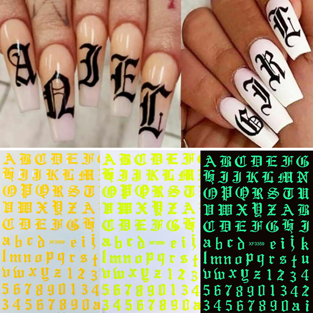 [Hàng mới về] Bộ 12 miếng dán trang trí móng tay in chữ 3D DIY